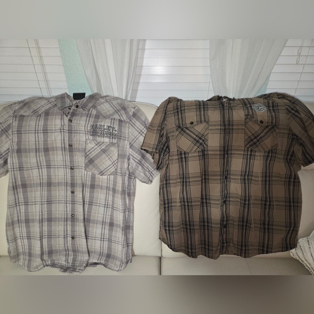 Harley-Davidson Men's Plaid Shirts - Gray and Brown